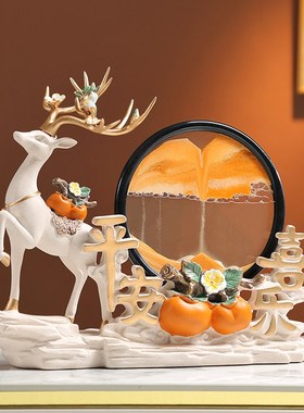 柿柿事事如意流沙画创意摆件客厅电视柜酒柜高档装饰品平安喜乐