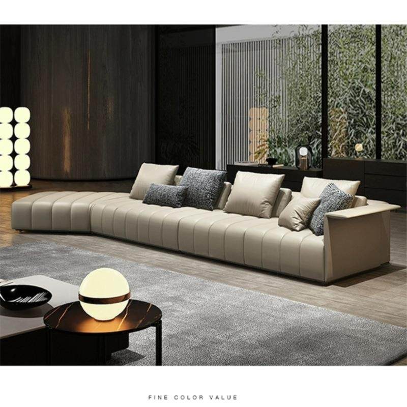 钢琴键意式极简L型真皮沙发轻奢黑色异形沙发客厅大平层弧形沙发,淘宝优惠券,粉丝福利购,淘宝优惠卷