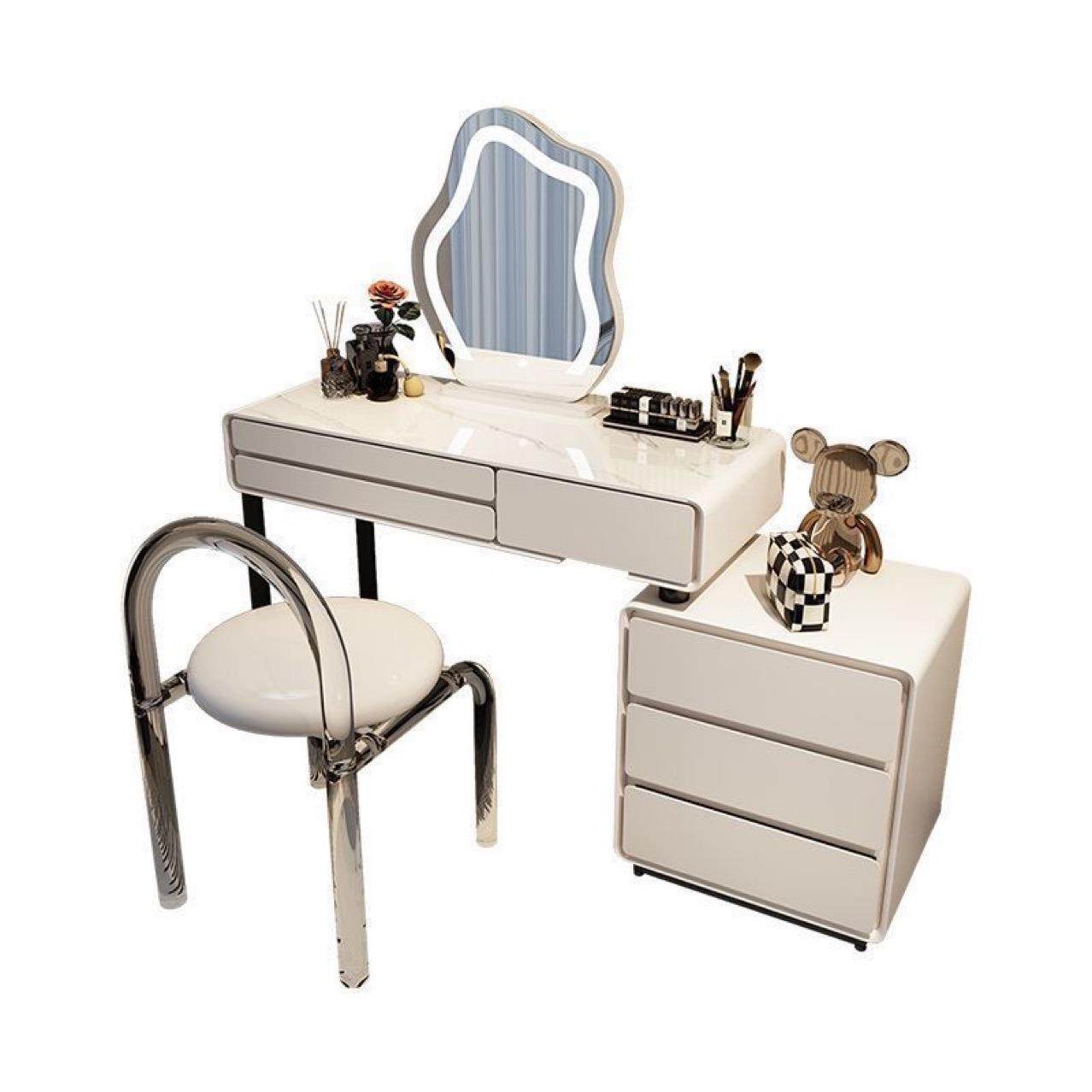 实木岩板奶油风梳妆台全实木现代简约化妆台收纳柜桌卧室梳妆台,淘宝优惠券,粉丝福利购,淘宝优惠卷