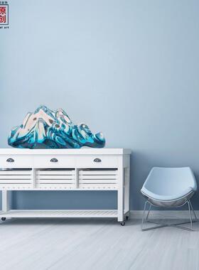 新面中明式透透明假山假山树脂摆件办客公室玄关厅桌小山工艺品装