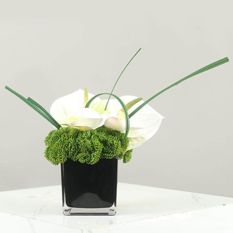 新中式简约仿真花插花玻璃花艺摆件现代样板房桌面绢花花瓶装饰品,淘宝优惠券,粉丝福利购,淘宝优惠卷