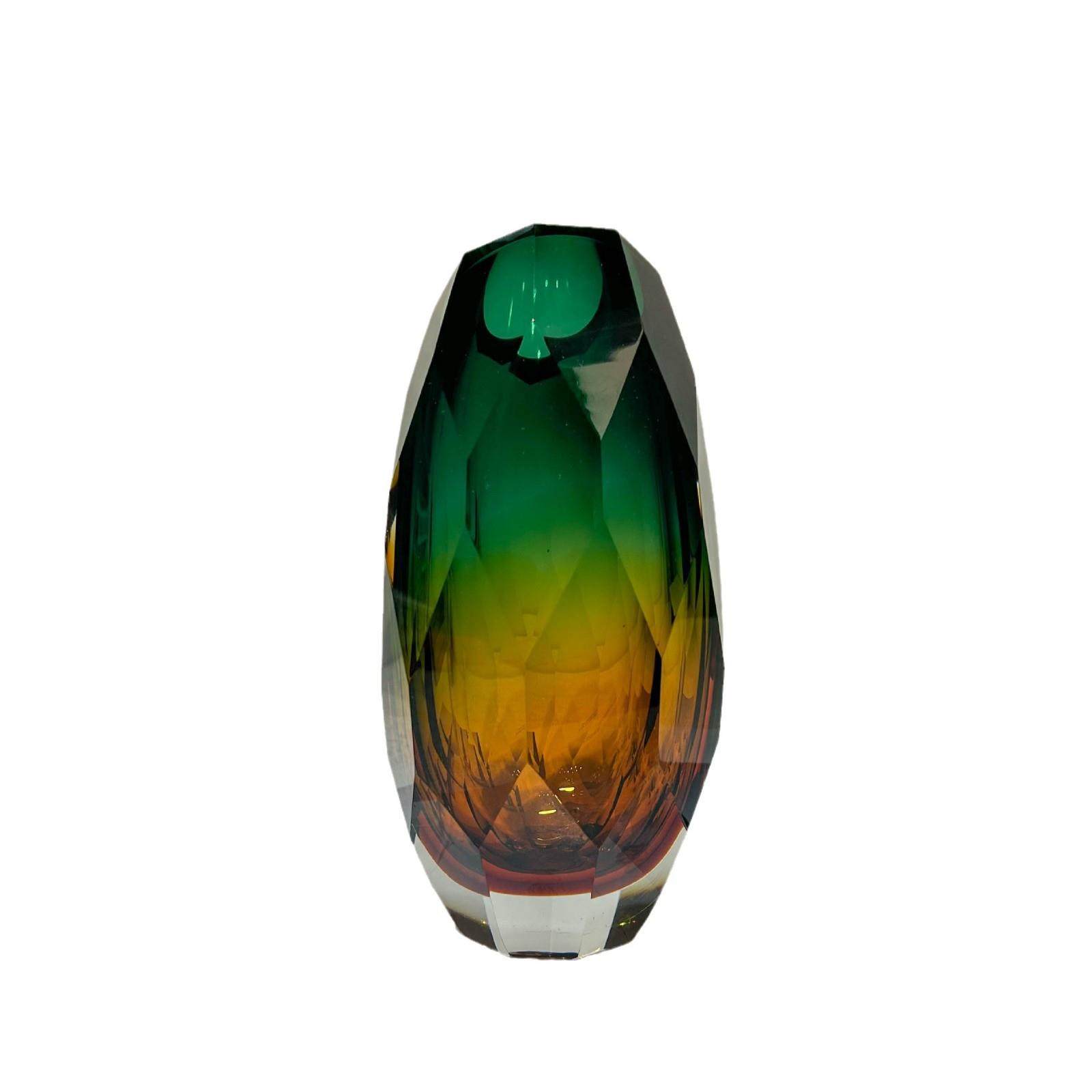 现代轻奢风双拼色手工琉璃花瓶家居样板房高级感软装钻石切割花器,淘宝优惠券,粉丝福利购,淘宝优惠卷