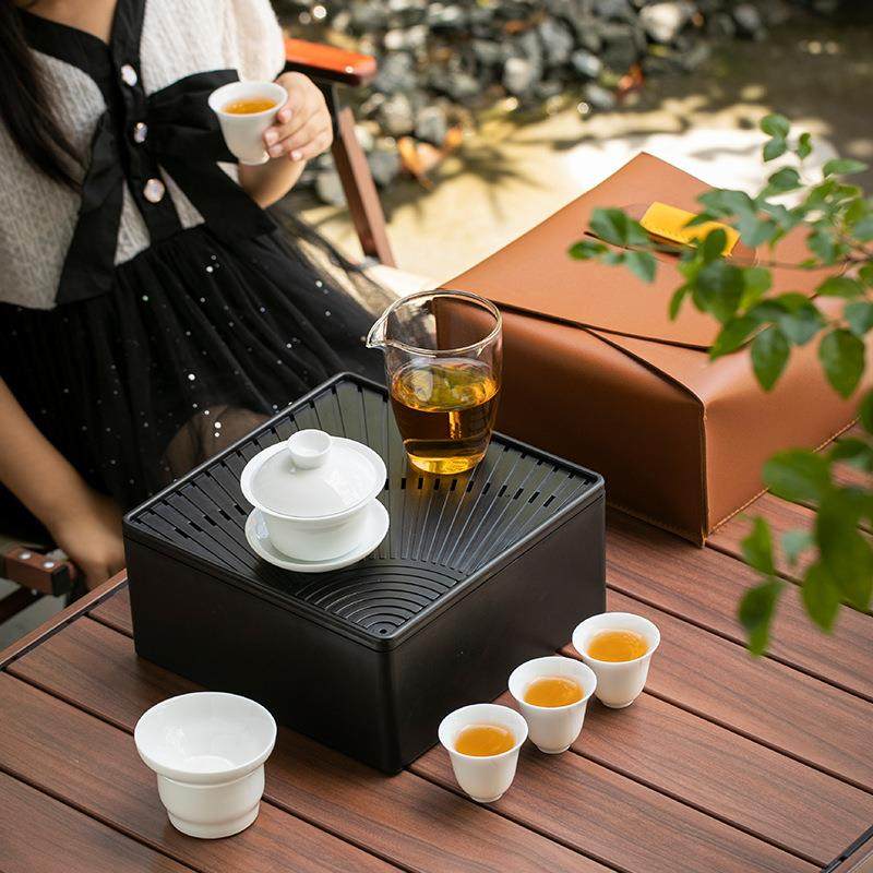 德化白瓷功夫旅行露营旅游茶具茶盘套装家用盖碗泡茶杯储水盘陶瓷,淘宝优惠券,粉丝福利购,淘宝优惠卷