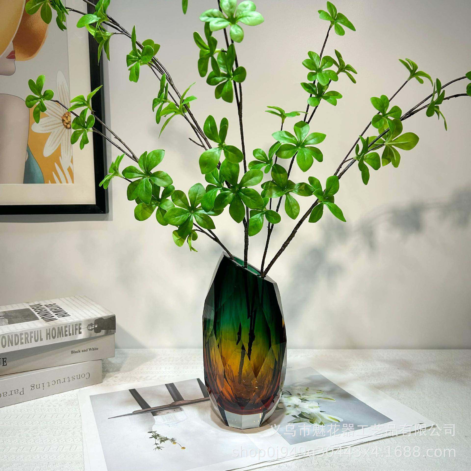 现代轻奢风双拼色手工琉璃花瓶家居样板房高级感软装钻石切割花器,淘宝优惠券,粉丝福利购,淘宝优惠卷