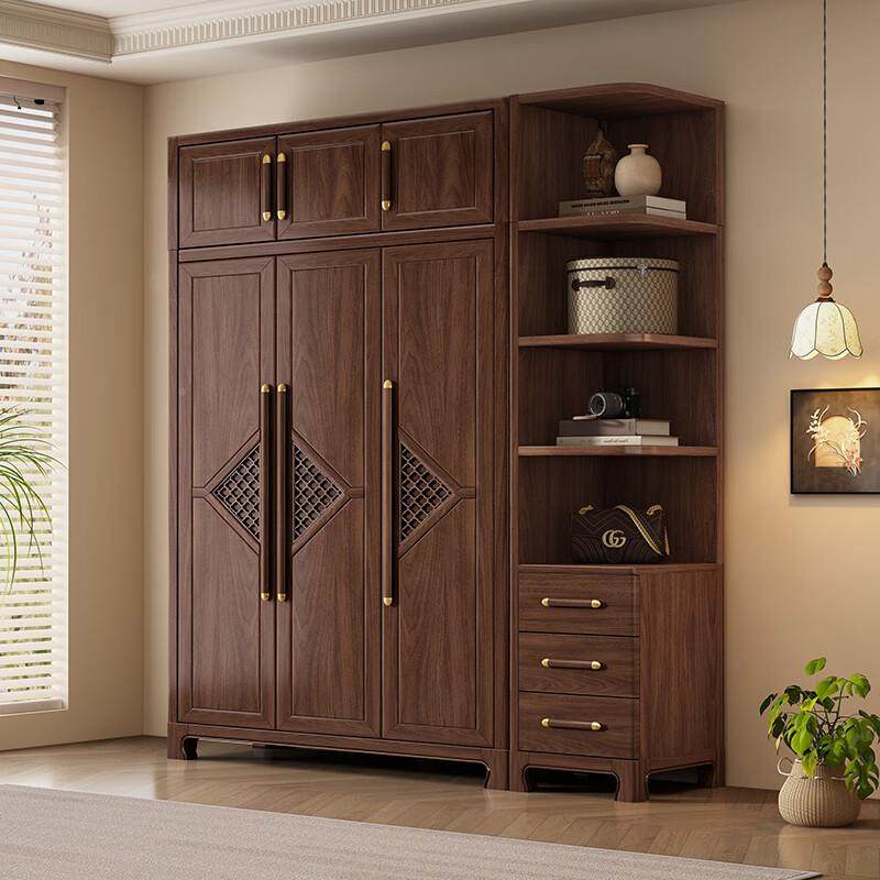 新中式衣柜小户型用大容量黑胡桃全实室木组合主卧现819代衣简约家橱,淘宝优惠券,粉丝福利购,淘宝优惠卷