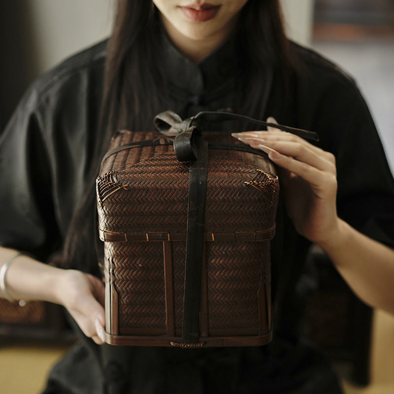 Japanese handmade bamboo tea set box tea set storage basket household tea room cup pot dust bag portable tea box