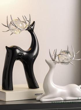 创意水晶球F985H8JM陶瓷装鹿奢摆件轻厅电视客柜酒柜家居饰品艺术