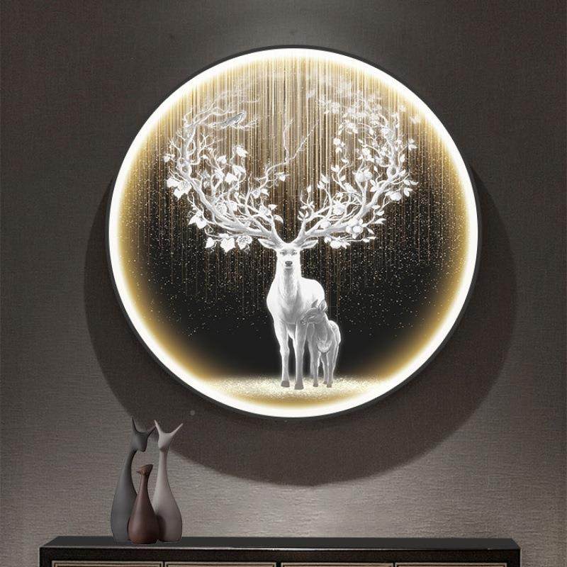 麋鹿带形装饰画灯LD玄关圆挂画入户走廊JPR过道墙画壁E灯轻奢风油,淘宝优惠券,粉丝福利购,淘宝优惠卷