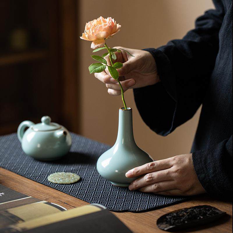 陶瓷摆件汝窑花瓶茶桌观赏茶室花盆插花电视柜家居餐桌摆设手工,淘宝优惠券,粉丝福利购,淘宝优惠卷