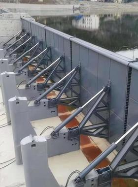 兴运液压驱动控流景观坝不锈钢密封全自动旋转合页液压坝翻板闸门