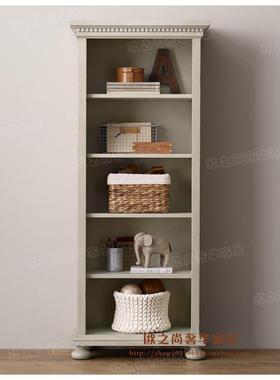 RH白色做旧美式书架欧式简约高档橡木书柜儿童书架书橱储物柜