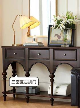 美式实木客厅玄关桌法式复古入户门厅柜简约多功能收纳储物柜子