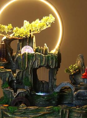 树假山水F96S9S8M生财摆件喷流泉中式家居桌面摆放饰脂装创意乔迁