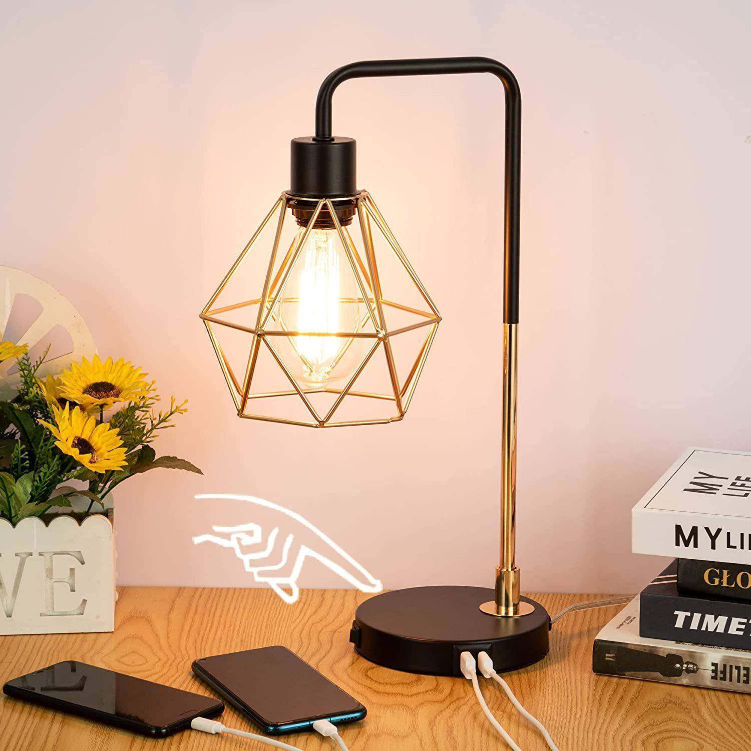 跨镜爆款卧室床头台灯触摸调光双USB充电复古工业台灯,淘宝优惠券,粉丝福利购,淘宝优惠卷