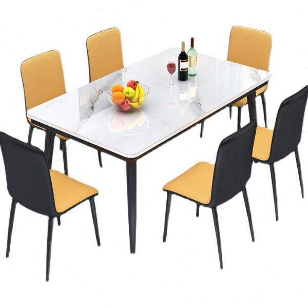 轻奢仿石纹钢化玻璃餐桌椅组合饭桌现代简约长方形小户型桌子家用,淘宝优惠券,粉丝福利购,淘宝优惠卷