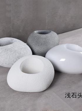 北不规则石摆头型玻璃钢仿石头色落地花盆公JY03061司酒欧会所花