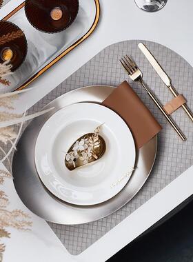 北欧板间餐具套装软装餐桌样垫摆台样房餐盘板0编织纹餐西餐盘