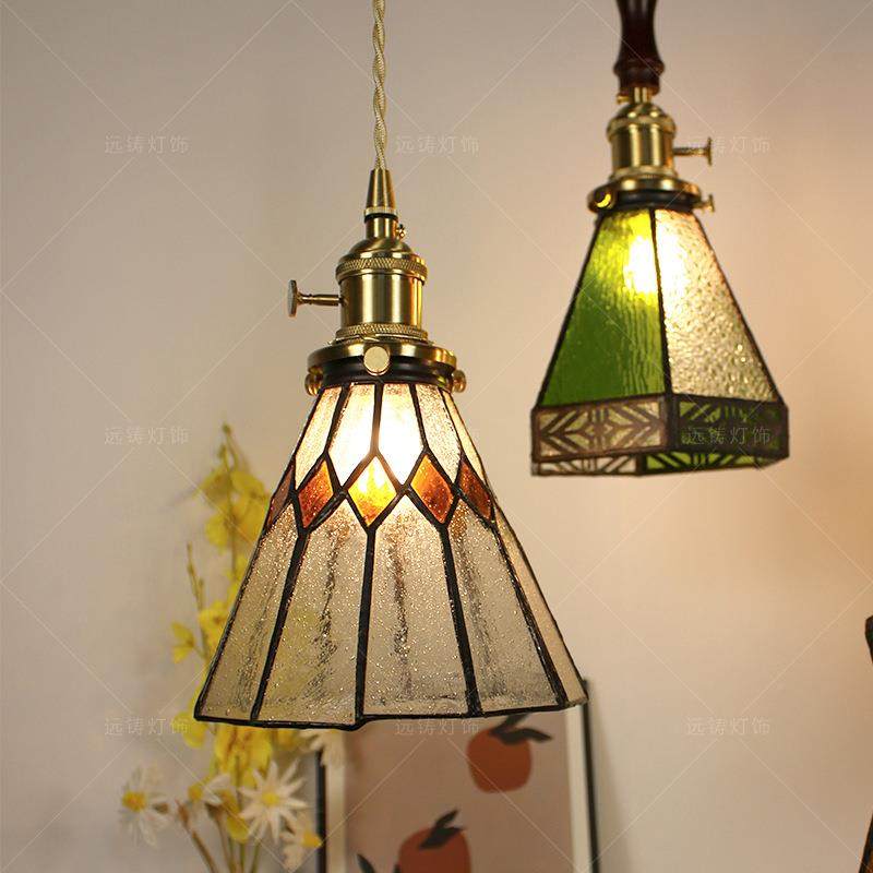 纯手工焊锡田园风民宿床头餐厅啡厅复灯咖格古黄铜67彩色玻璃小吊,淘宝优惠券,粉丝福利购,淘宝优惠卷