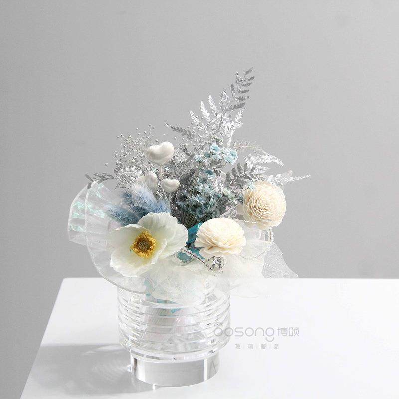 简约现代水晶透明几何条纹花器摆件售楼处样板间洽谈桌面艺术装饰,淘宝优惠券,粉丝福利购,淘宝优惠卷