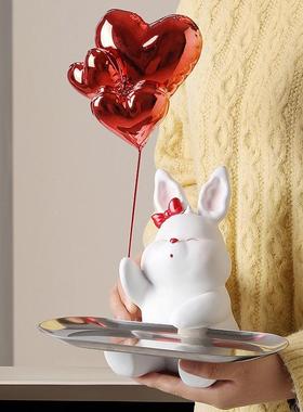 可爱兔子摆件GGL玄关托盘钥匙纳客厅面家居软收装送饰品人礼物圣