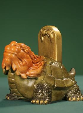 上古神兽龙九子黄祥铜彩JZK绘小件办房公室书客厅桌面创意摆瑞装