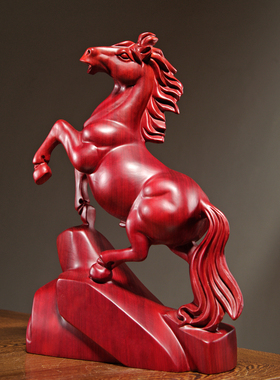 红花梨木雕马摆件实木质马到成功家居办公书房桌面摆设红木工艺品