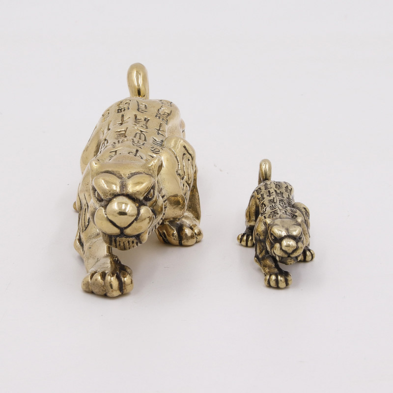 Brass tiger charm paperweight ornaments brush holder pen rest ruler home accessories crafts antique hand piece tiger