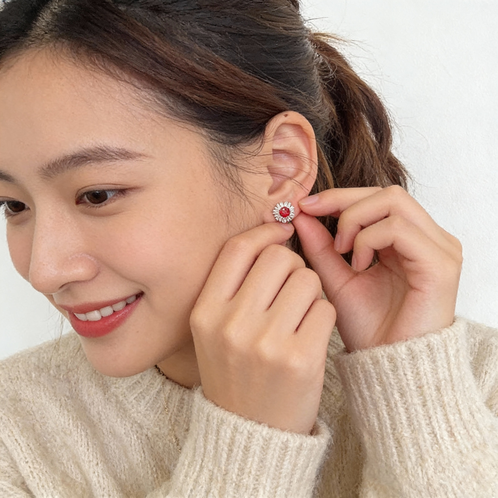 HUIJIE天然石榴石轻奢花朵耳环银饰女小众高级感s925银耳钉,淘宝优惠券,粉丝福利购,淘宝优惠卷