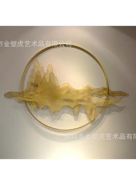 门厅抽象山脉属壁挂电镀金CUI属云墙饰属背景墙组合圆环金朵金挂
