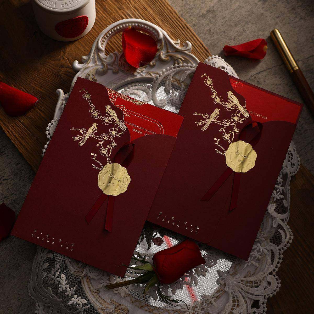 2025法婚礼喜柬fisf5QmQ帖钉制高端请简约大气式金结婚烫请帖酒红,淘宝优惠券,粉丝福利购,淘宝优惠卷