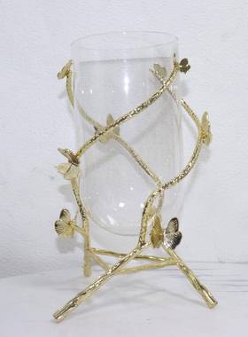 轻奢桌金属玻璃花瓶厅电视柜插鲜花水培植蝴蝶花器物摆客件装饰欧
