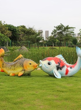 户外仿真发e光动物鱼雕塑摆件别墅庭院饭店门口玻璃钢锦鲤模型装
