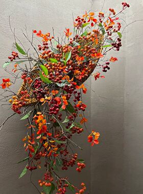仿真发财果植物吊饰壁挂商业美陈花艺悬挂装饰面橱窗布置酒店会所