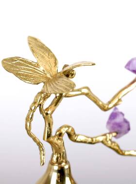 新关葫中式紫晶石芦蜻蜓设计摆件大理电石底座客厅视柜W0264玄装