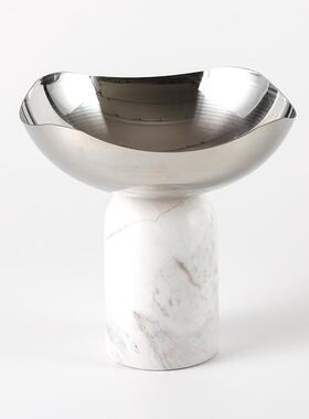 样轻奢理石果盘摆大件金板房KCU会所不规则属圆形零食干果托盘装