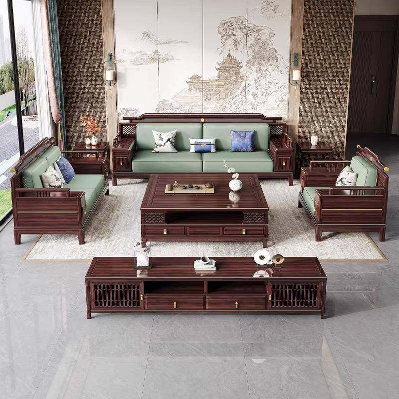 新中式乌金木实木沙发客厅家具全套别墅家用新款轻奢家具实木沙发,淘宝优惠券,粉丝福利购,淘宝优惠卷