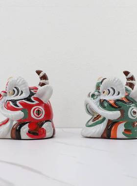 新中式国潮舞树脂间狮头摆件玄关设样几板房0721客厅茶电视柜软装