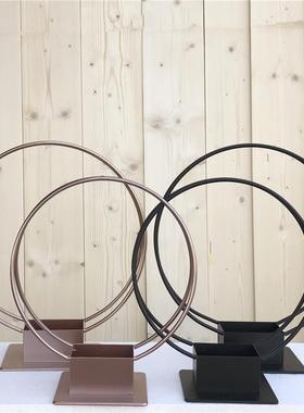 中式双圆形铁艺摆件仿真崖柏新松树禅意墅会T005、T0茶室山水景别