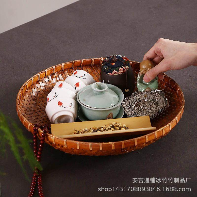 大漆竹编手提竹篮家用杂物收纳筐日式茶具收纳水果篮仿古篮,淘宝优惠券,粉丝福利购,淘宝优惠卷