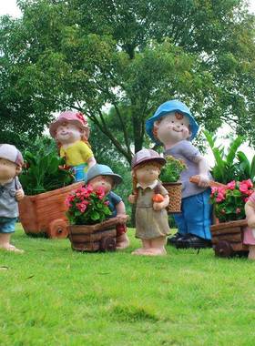 户外花园卡摆6332推车造件庭院装饰栽通人物娃娃盆花缸景园林景观