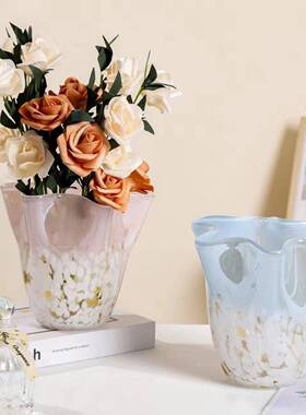 墨制雨云烟纯手工吹彩色玻璃花创意-插花水培小号桌放面瓶摆花瓶