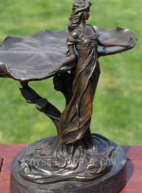 雕塑仙女果盆美女果盘铜工艺品摆件铜雕塑像艺术家居装饰礼品