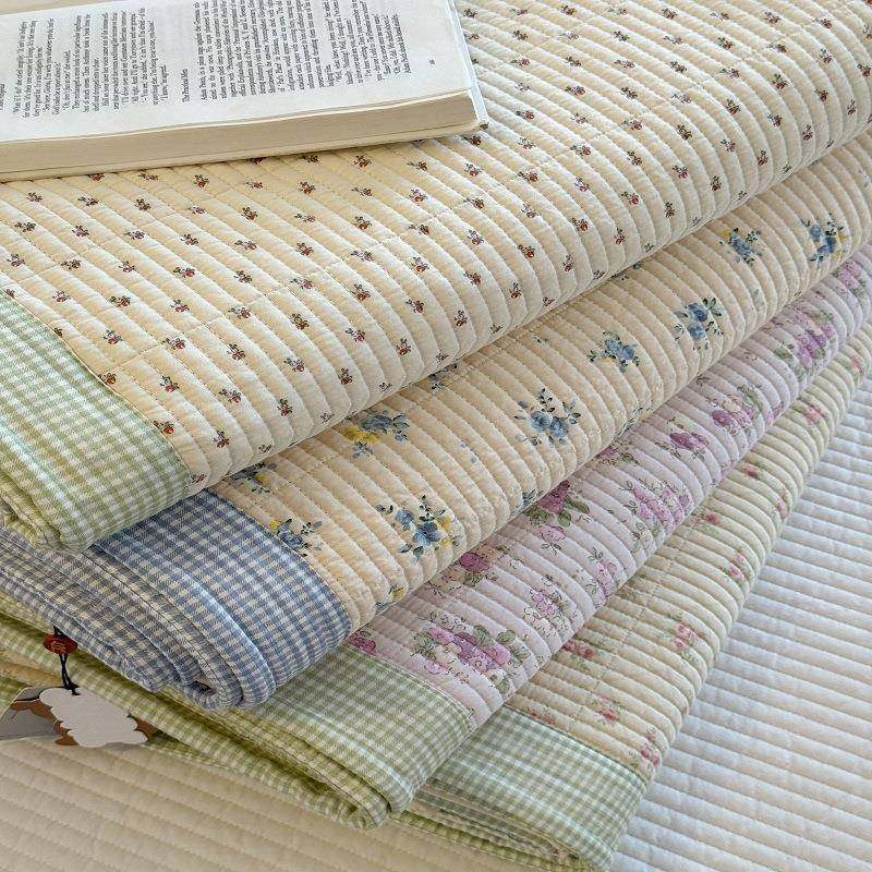 韩风格子撞色包边双面全棉夹棉绗缝高温砂洗床盖三件套防滑床单++,淘宝优惠券,粉丝福利购,淘宝优惠卷