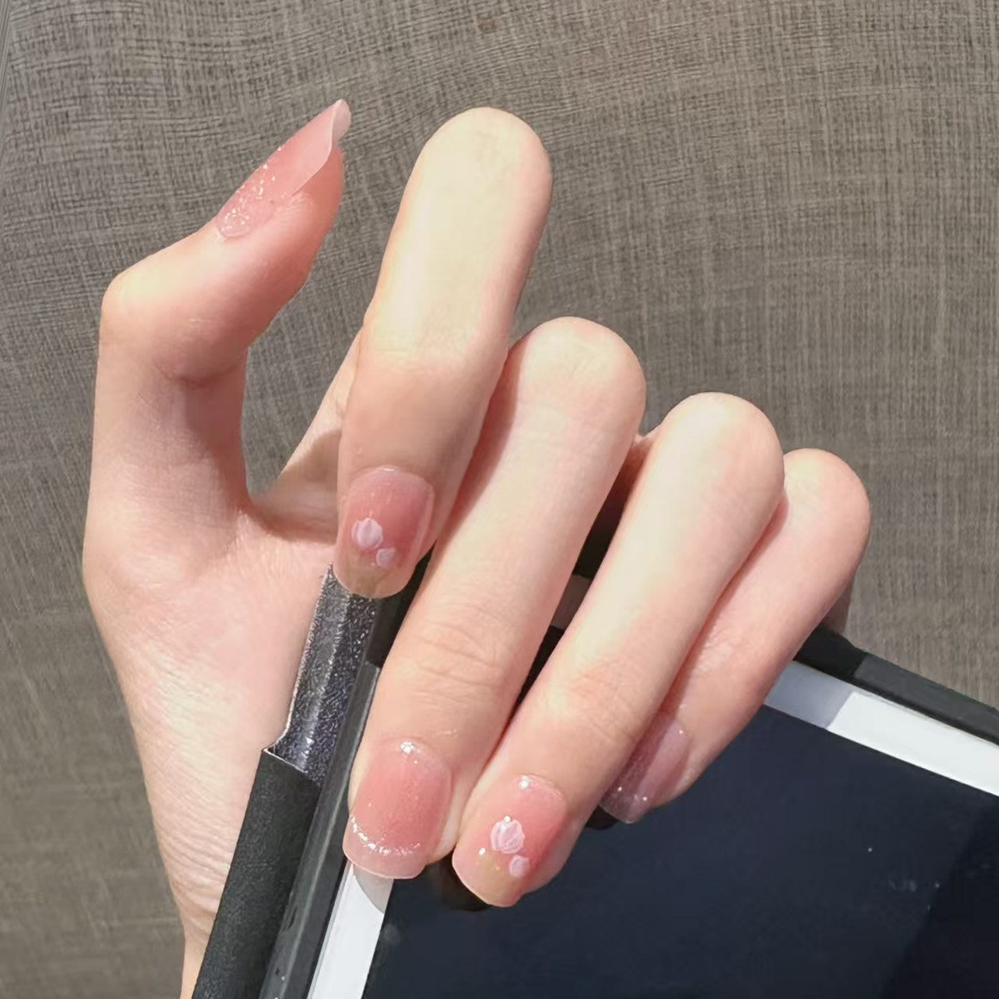 手工甲猫眼穿戴甲粉色闪粉花朵短款高级感美甲贴片显白可拆卸指甲,淘宝优惠券,粉丝福利购,淘宝优惠卷