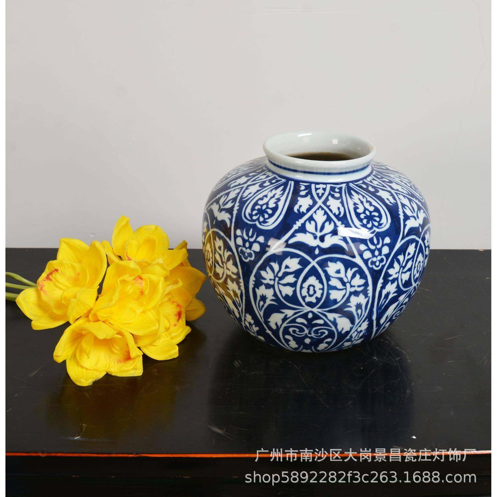 景昌中式青花花纹客厅玄关陶瓷将军罐花瓶,淘宝优惠券,粉丝福利购,淘宝优惠卷