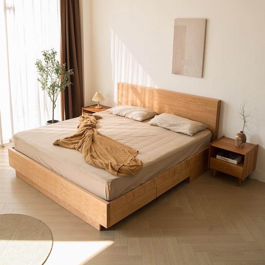 北欧简约实木床樱桃木气压床主卧1.8米落地箱体床储物收纳床原木,淘宝优惠券,粉丝福利购,淘宝优惠卷
