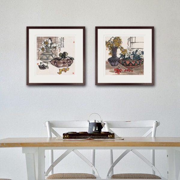 斗方写意花鸟国画客厅玄关书房餐厅办公室现代中式装饰画实木画框,淘宝优惠券,粉丝福利购,淘宝优惠卷