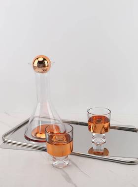 欧式创意关纳简约镜面收托盘玻0443璃酒具办公室饰书房卧室玄家居