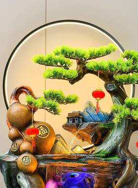 大落缸地假山喷泉流水摆件招财聚宝MUE盆水循环落地鱼树脂开业贺