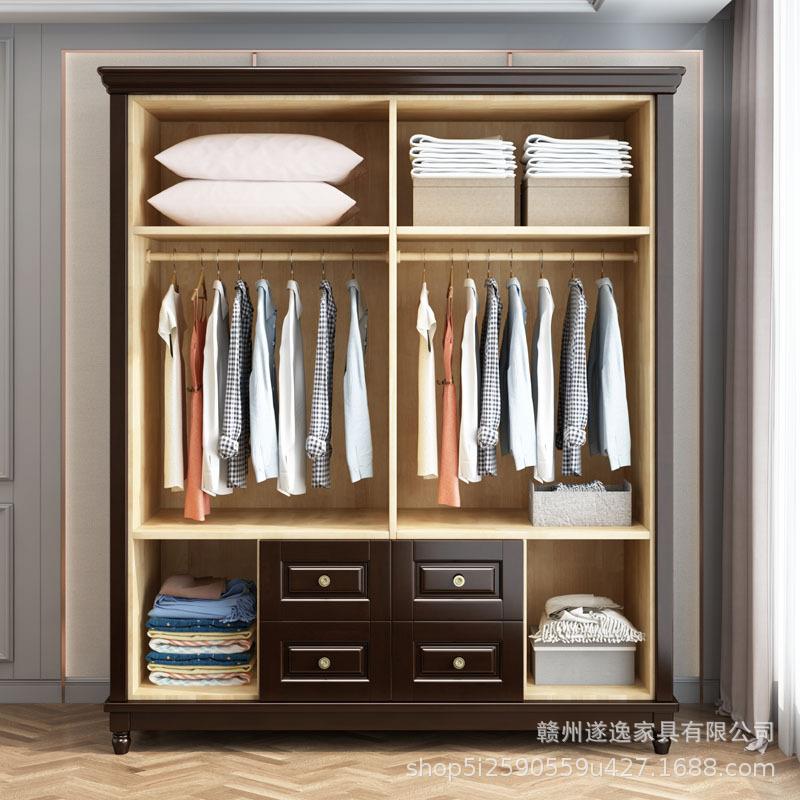 美式美式衣柜衣柜实木四门抽衣柜带约现代经组济型简家用卧室大橱 - 图2